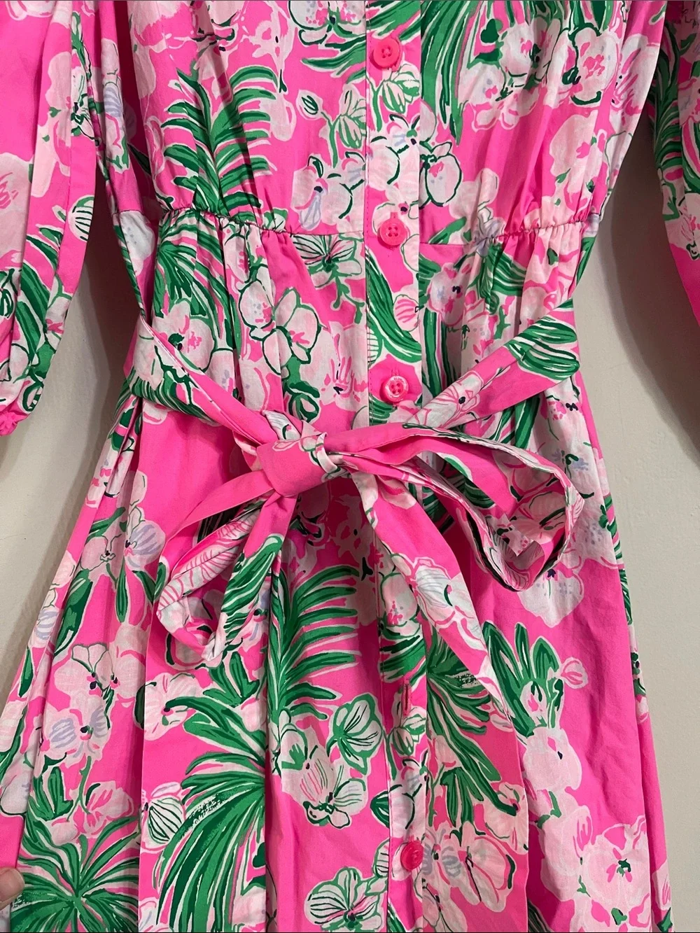 Lilly Pulitzer Amrita Worth a Look Pink Floral Button-Front Shirt Midi Dress